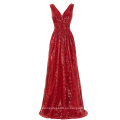 Kate Kasin sin mangas con cuello en V de color rojo brillantes Sequined vestido de baile largo KK000199-5